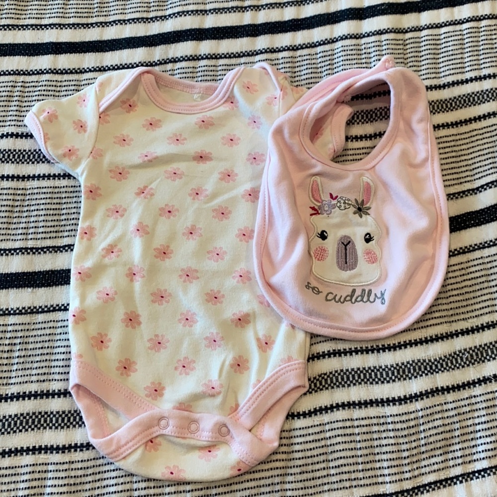 Floral & Llama Onesie and Bib Set